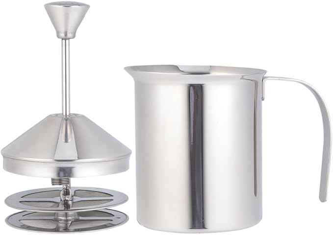 Cabilock Manual Milk Frother: Milk Frothing Pitcher with Double Mesh Screen - Stainless Steel Handheld Foamer for Coffee Latte Matcha Cappuccinos (800ml)