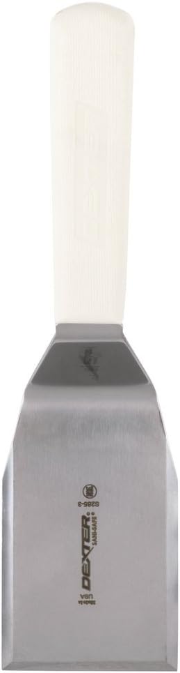 Dexter Russell S285-3 Sani-Safe 16433 Hamburger Turner, 4" x 3" Heavy-Duty Solid Stainless Steel Beveled Offset Blade, Grill Spatula with Textured Polypropylene White Handle, NSF Certified, USA Made