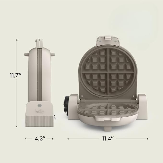 bella Flip-n-StoreWaffle Maker with EverGood™Ceramic Nonstick Coating,Fits-anywhere™Kitchenware,Power Indicator Light,Cool Touch Handle&Cord Wrap,7” Wide & 1" Deep Plates,1000 Watt,Oatmilk,(Pack of 2)