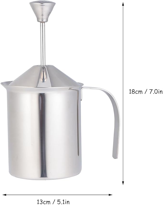 Cabilock 400cc Stainless Steel Manual Frother Double Layer Filter Screen Coffee Frothing Pitcher for Rich Coffee Shop