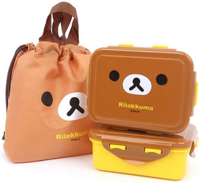 Generic Cute Bear Bento Box, Lunch Box with Bag, Snack Containers Set, 4.9 x 3.6 x 1.9 inches (Brown), Medium