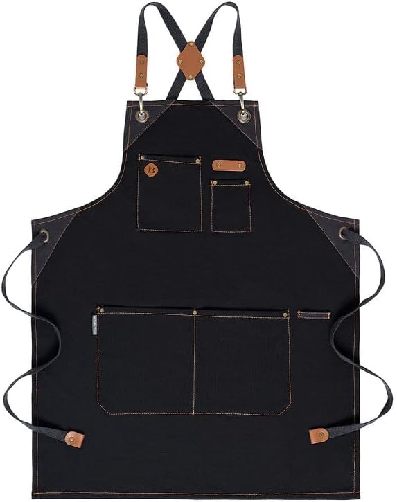 Chef Apron, Recycled Cotton Kitchen Apron with an Adjustable Neck with Long Ties, for cooking, baking