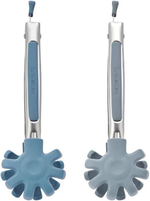 Farberware Silicone Tip Kitchen Tongs Set with Stainless Steel and Flex Grip Handles Mini Tongs for Cooking, Serving, and Entertaining in Blue and Light Green, Dishwasher Safe, 9 Inch, 2 Piece