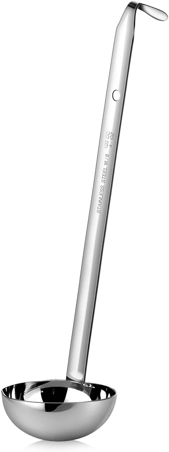 meekoo 1 Pieces Stainless Steel Ladle Soup Handle Ladle with Pouring Rim for Kitchen Cooking Soup Sauce (4 oz)