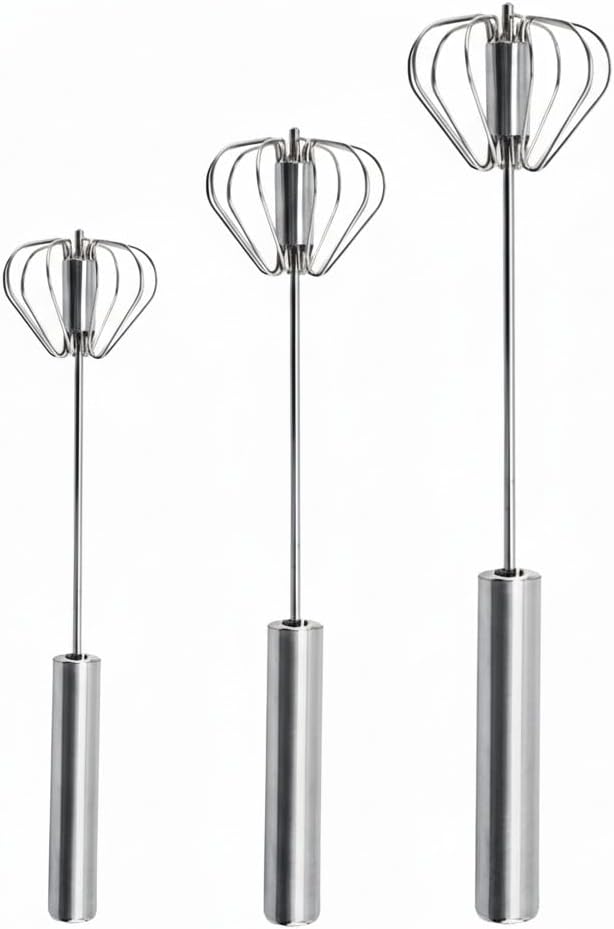 Semi Automatic Whisk Heavy Duty, 3PCS Manual Egg Beater Hand Held - 50% Heavier Stainless Steel Hand Whisk Set for Mixing Batter - 10/12/14 Inch Push Whisk Kitchen Gadgets (2026 Model)