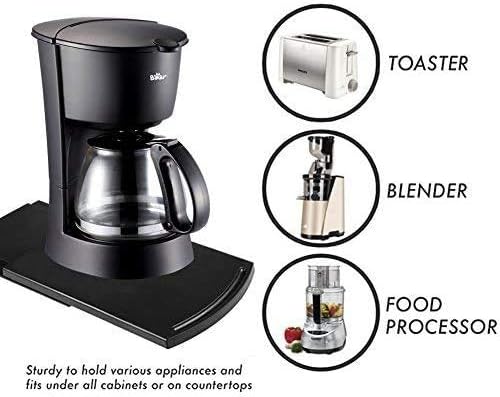 Kitchen Caddy Sliding Coffee Tray Mat, Under Cabinet Appliance Coffee Maker Toaster Countertop Storage Moving Slider - Base sliding shelf With Smooth Rolling Wheels, 1 Pack
