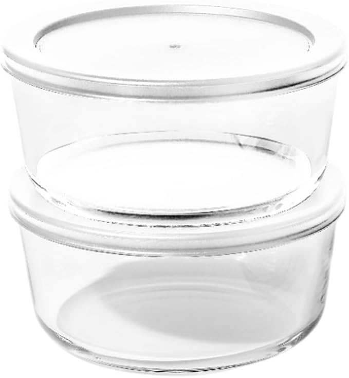 4-Piece Glass Food Storage Containers Set (2 Containers + 2 BPA-Free Lids) | 6.5-Cup, Leakproof | Microwave, Freezer, Oven & Dishwasher Safe | Ideal for Meal Prep & Pantry Organization, White