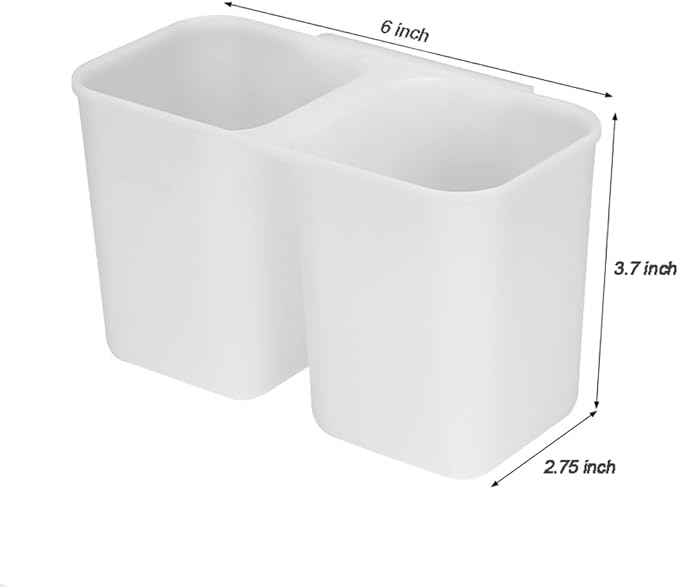 SANNO Dish Rack Utensil Holder, Hanging Cutlery Drainer Caddy with Hooks, 2 Compartment Flatware Organizer for Forks, Spoons, Knives, Fits Over Most Dish Drying Racks, White