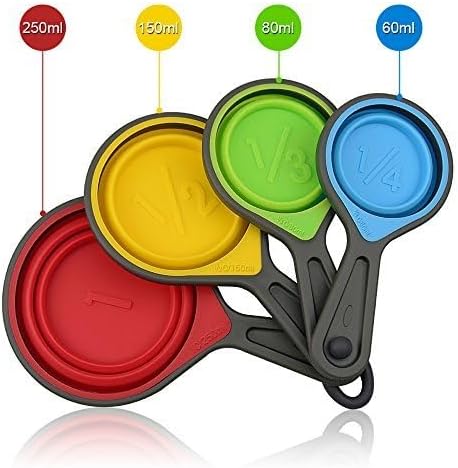 Measuring Cup and Spoon Set, Collapsible Measuring Cup, 8 Piece Measuring Tools and 1 Funnel, Engraved Metric/US Markings, for Liquid and Dry Measurements, Space Saving, BPA Free Silicone, Colorful
