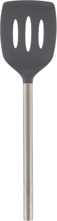 Tovolo Slotted Silicone Spatula Turner Slotted Stainless Steel Handle 10" Charcoal Gray Heat Resistant Non Toxic BPA Free Kitchen Utensil, Silicone Egg Pancake Flipper Metal Handle Turner for Cooking