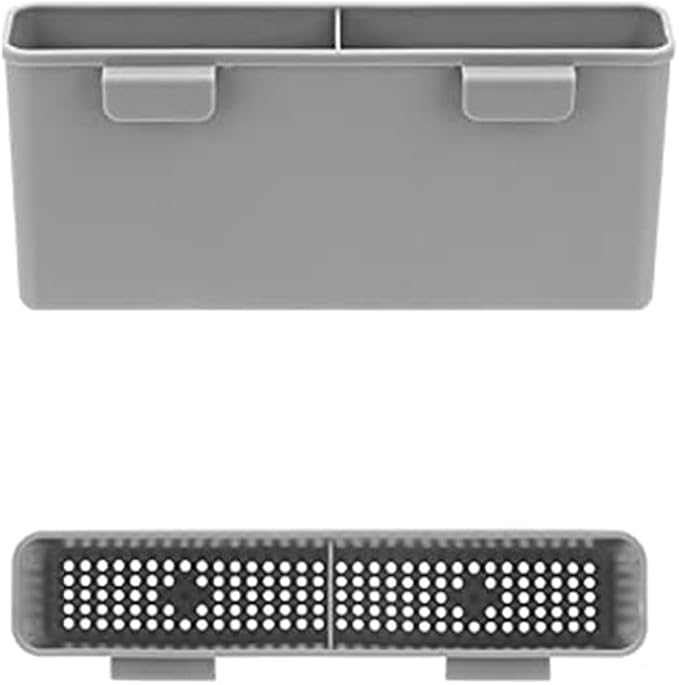 SANNO Plastic Utensil Silverware Storage Holder Caddy,Fit Kitchen Sink Drying Rack, Microfiber Dish Mat, Dish Drying Mat (Gray)