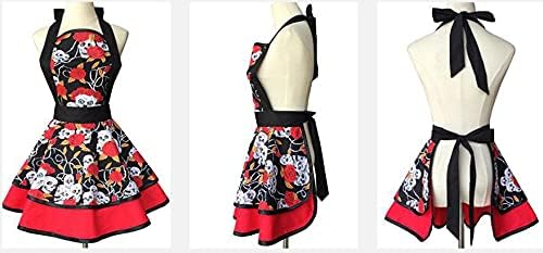 Hyzrz Halloween Costume Skull Skeleton Bones Featured Retro Aprons for Women Girls Cake Kitchen Cook Apron (Skull head)