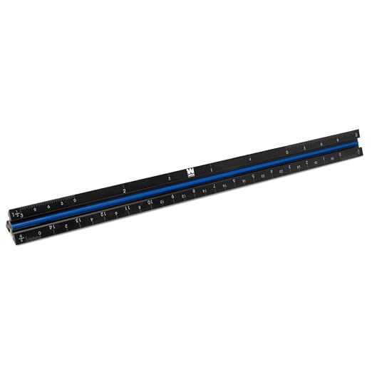 Wen Architect Scale Ruler, 12-Inch, Triangular, Aluminum with Laser-Etched Imperial Drafting Scales (ME333R)
