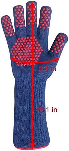 MIG4U BBQ Grill Gloves,Oven Gloves Extreme 500 Degrees Heat Resistant Grilling Gloves with Food Grade Non-Slip Silicone Dots for Cooking, Grilling, Baking, Smoker, Barbecue, Kitchen(15" Blue)