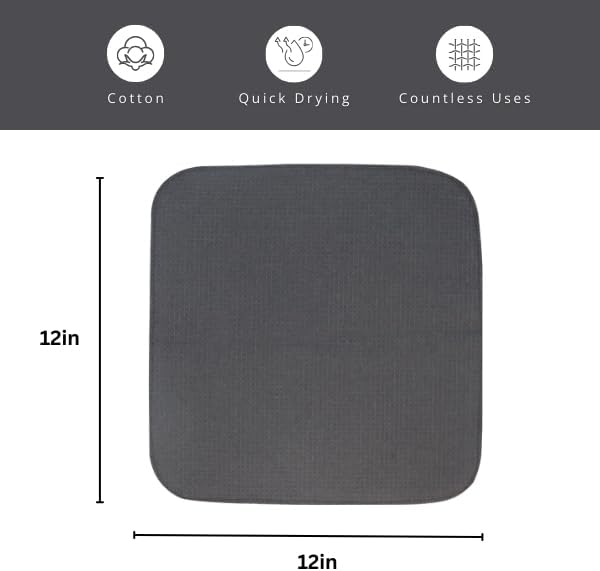 PurpleEssences Dish Cloths and Dish Rags - 6 Pack Waffle Weave Solid Kitchen Dish Wash Cloths, 100% Cotton, 12x12 Inches, Ultra Soft Absorbent Quick Drying - Spring Easter Summer - Dark Grey