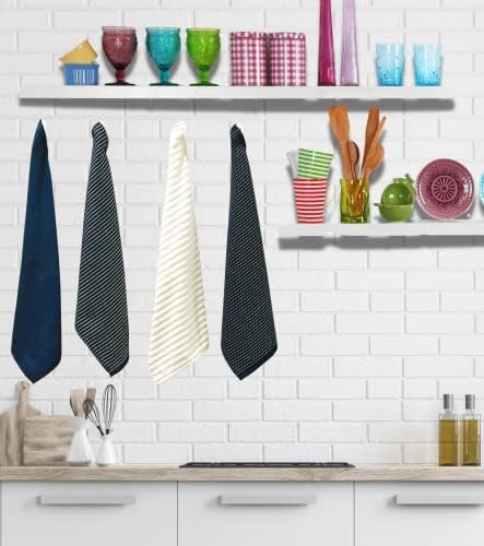 Oversized White Dark Navy Blue Kitchen Towels: 100% Cotton Soft Absorbent Assortment Ribbed Terry Loop, Set of 4 Multipurpose for Everyday Use (Navy Blue)