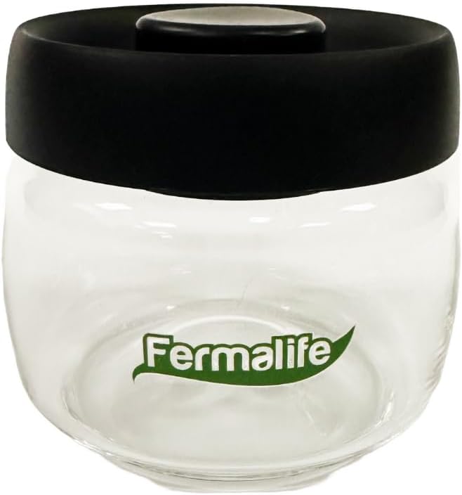 FERMALIFE - Food Storage Jar Containers, Borosilicate Glass Vacuum Seal Lids, Airtight Food Pantry Seal, Flour, Cereal, Pasta, Grains, Oats Canister | Size: 13.5oz, 27oz, 41oz (13.5oz - BLACK)