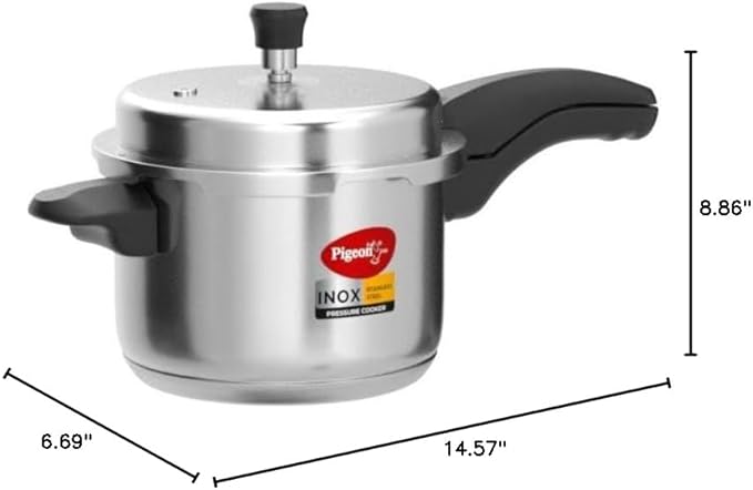 Pigeon Pressure Cooker - 3 Quart - Inox Stainless Steel Outer Lid Induction Base - Cook delicious food in less time: soups, rice, legumes, and more - 3 Liter