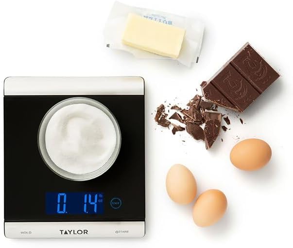 Taylor Pro Ultra High Capacity Digital Kitchen Food Scales, Compact Professional Standard with Precision Accuracy and Tare Feature, Black Glass And Stainless Steel, Weighs 15 kg Capacity