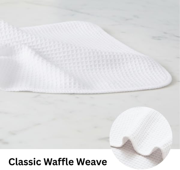 PurpleEssences Dish Cloths and Dish Rags - 8 Pack Waffle Weave Solid Kitchen Dish Wash Cloths, 100% Cotton, 12x12 Inches, Ultra Soft Absorbent Quick Drying - Spring Easter Summer - White