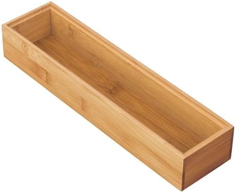 mDesign Wooden Bamboo Drawer Organizer - 12" Long Stackable Storage Box Tray for Kitchen Drawers/Cabinet - Utensil, Silverware, Spatula, and Flatware Holder - Echo Collection - 2 Pack, Natural Wood