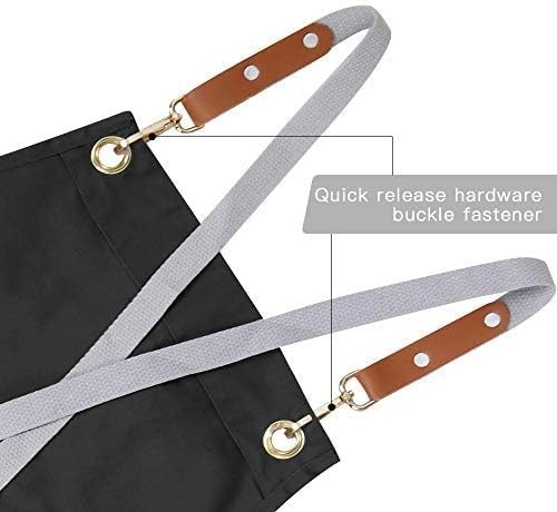 Mignongirl Chef Apron-Cross Back Apron for Men Women with Adjustable Straps and Large Pockets,Canvas,M-XXL,Black
