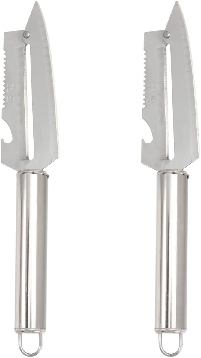 BESTonZON Stainless Steel Multifunction Peeler 8.46In with Fish Scale Scraper Bottle Opener and Comfortable Handle Kitchen Gadget for Fruit Vegetable Prep