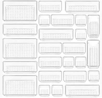 Plastic Drawer Dividers Set – Customizable Storage Bins (25 Pieces), Multi-Purpose Use – Ideal for bathroom, kitchen, office, or vanity drawers.