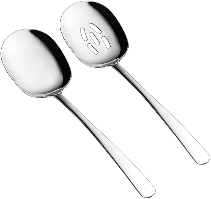 SOLEADER Extra Large Serving Spoons Set, 12 Inch Slotted and Serving, Premium Silverware, for Cooking, Pasta, Mixing, Foodgrade 18/8 Stainless Steel, Pack of 2