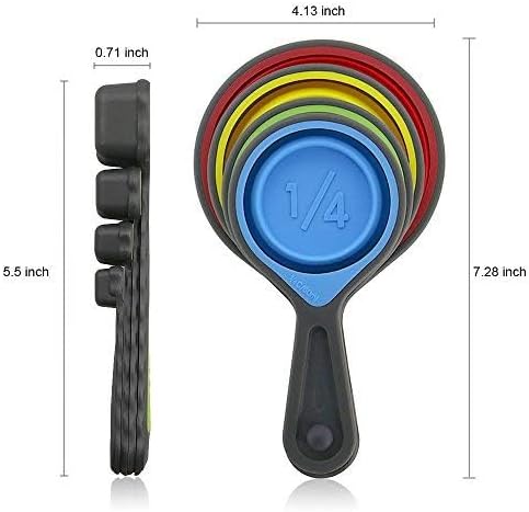 Measuring Cup and Spoon Set, Collapsible Measuring Cup, 8 Piece Measuring Tools and 1 Funnel, Engraved Metric/US Markings, for Liquid and Dry Measurements, Space Saving, BPA Free Silicone, Colorful