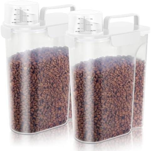 LEAWALK 5Lbs Airtight Cat Dog Food Storage Container with Upgraded Large Nozzle BPA-Free, Pet Food Storage Containers for Rice, Grain, Pet Food, Flour, Dog Treat Storage (White x 2, 5L-2pack)