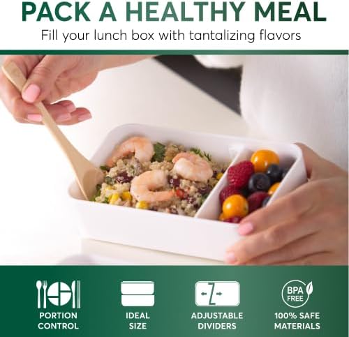 Umami Bento Box Adult All-In-1 w/4 Utensils, Big Sauce Jar, 2 Dividers, 100% Leakproof, Microwave & Dishwasher Safe Stackable Bento Lunch Box Containers for Men/Women, Black & Bamboo, 40 oz