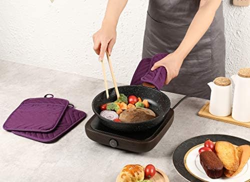 Oven Pot Holder with Pocket Cotton Heat Resistant Coaster Potholder Kitchen Hot Pad Oven Mitts for Cooking Square 7"x9"Set of 5 (Purple)