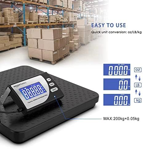 Amazon Basics Digital Shipping Postal Scale with Tare Function, Heavy Duty Weighing Platform, 660 lb Capacity, 1 Ounce Readability, Portable, Black