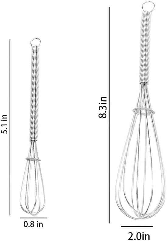 Stainless Steel Mini Whisk Set of 2, Small Wire Hand Whisks, Kitchen Cookware for Cooking, Whisking, Blending, Beating, 5/7/8/10 inch