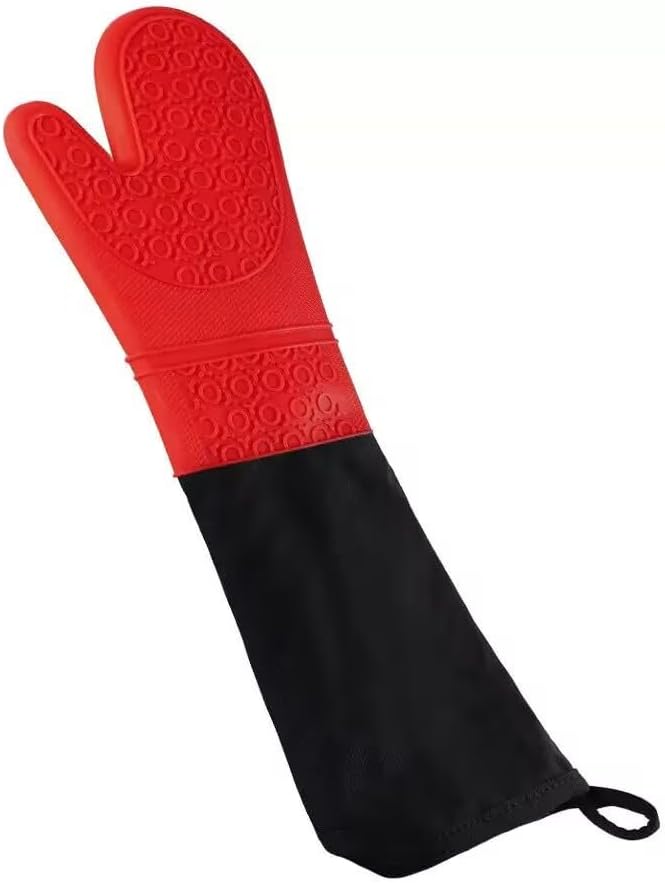 Extra Long Professional Silicone Oven Mitts with Quilted Liner, Durable Heat Resistant Oven Gloves, Heat Resistant Oven Gloves,2pcs (Red, 19.7inch)