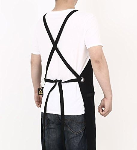 Heavy Duty Canvas Work Apron,Tool Pockets, Back Straps Adjustable（black）