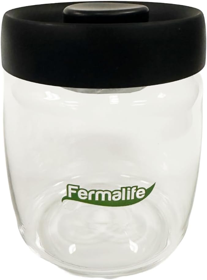 FERMALIFE - Food Storage Jar Containers, Borosilicate Glass Vacuum Seal Lids, Airtight Food Pantry Seal, Flour, Cereal, Pasta, Grains, Oats Canister | Size: 13.5oz, 27oz, 41oz (27oz - BLACK)