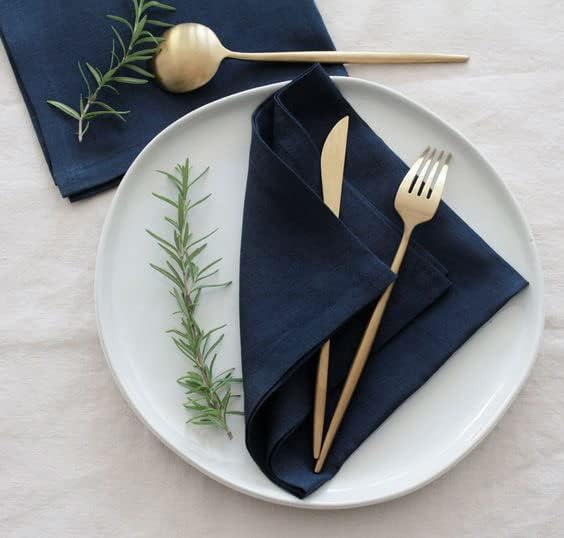 Cloth Napkins Set of 6, 18 x 18 Inches Cotton Washable Table Napkins Reusable Navy Blue Dinner Cloth Napkins for Wedding, Parties, Thanksgiving, Christmas, Kitchen Dining (Navy Blue)