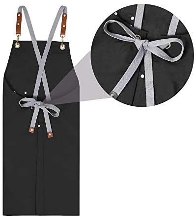 Mignongirl Chef Apron-Cross Back Apron for Men Women with Adjustable Straps and Large Pockets,Canvas,M-XXL,Black
