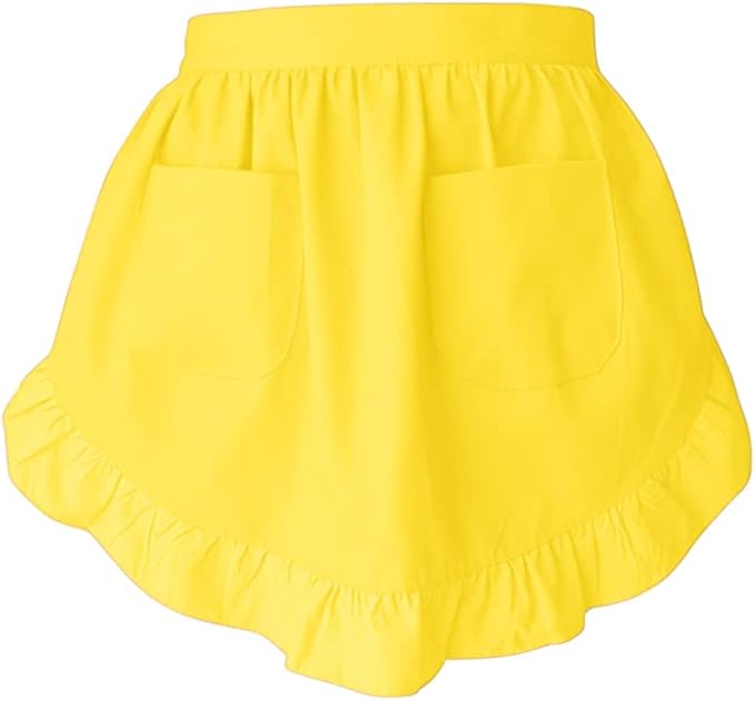Women’s Waist Aprons with White Pockets Half Server Home Waitress Vintage Servant Apron for Kitchen Cooking