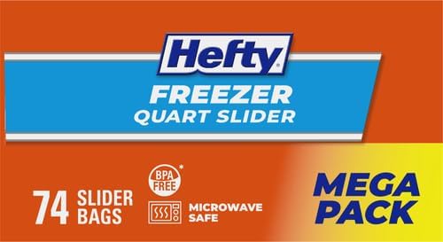 Hefty Slider Freezer Kitchen Storage Bags, Quart Size, 74 Count (Pack of 4)