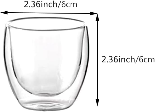 CALIDAKA 6pcs Double Walled Espresso Cups 80ml Clear Glass Modern Demitasse Coffee Mugs for Espresso, Cappuccino, Tea