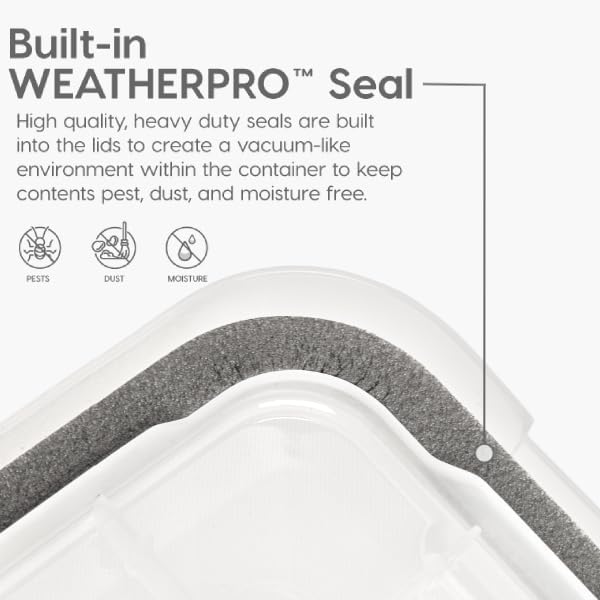 IRIS USA WeatherPro 41 Qt Storage Bins with Lids, 4 Pack, BPA-Free Plastic Gasket Box with Tight Latch and Seal, Stackable Nestable Tote Tub - Clear/Black