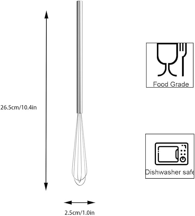 Stainless Steel Mini Whisk, Long-Handle Small Wire Whisk, Kitchen Cookware for Cooking, Whisking, Blending, 10.4inch