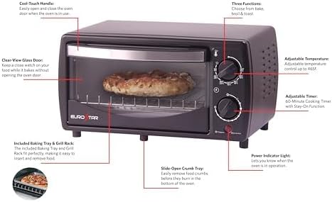 EUROSTAR TO900B 4-Slice Toaster Oven Broiler, Black
