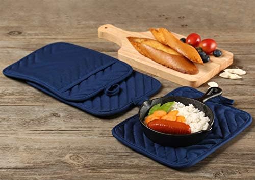 Oven Pot Holder with Pocket Cotton Heat Resistant Coaster Potholder Kitchen Hot Pad Oven Mitts for Cooking Square 7"x9"Set of 5 (Blue)