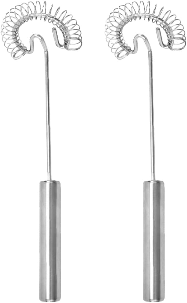 BESTonZON Manual Milk Frother and Egg Beater Handheld Whisk Stainless Steel Kitchen Mixer for Coffee Latte Hot Chocolate 2 Pack