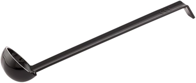 Restaurantware 1 Ounce Serving Ladle 1 Hook Handle Portion Ladle - Dishwasher-Safe Reusable Black Plastic Gravy Ladle For Stirring Pouring And Serving