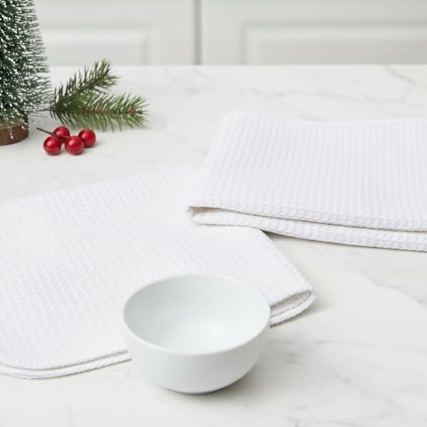 PurpleEssences Dish Cloths and Dish Rags - 6 Pack Waffle Weave Solid Kitchen Dish Wash Cloths, 100% Cotton, 12x12 Inches, Ultra Soft Absorbent Quick Drying - Spring Easter Summer - White